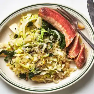 Crispy Sausages and Greens